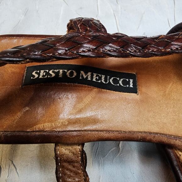 SESTO MEUCCI Woven Slingback Sandals Womens Size 7.5M Strappy Braided Brown - Picture 7 of 7
